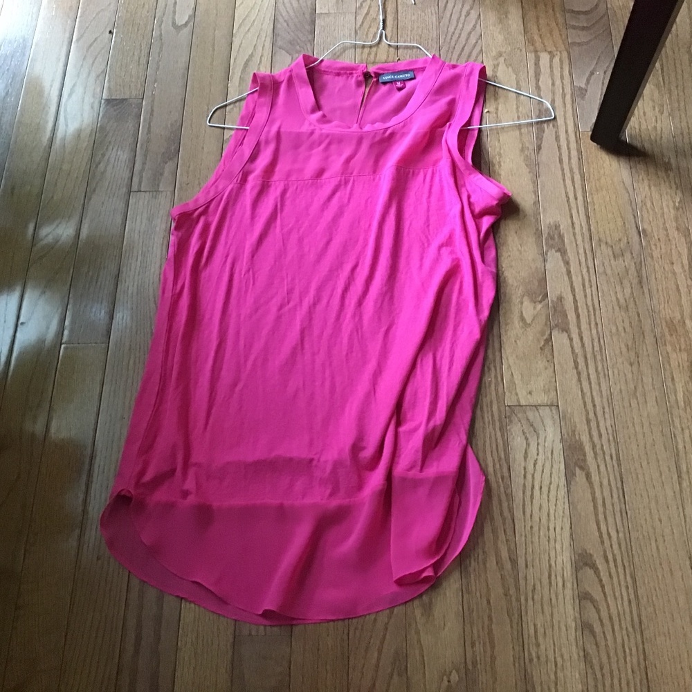 Vince Camuto bright pink tunic mesh trim sz M